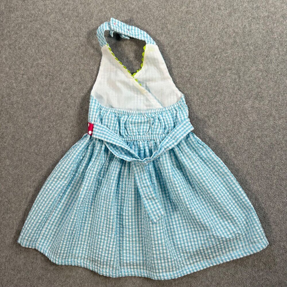 Girls Light Blue Gingham Unicorn Halter Dress with Pink Bow - Picture 5 of 5